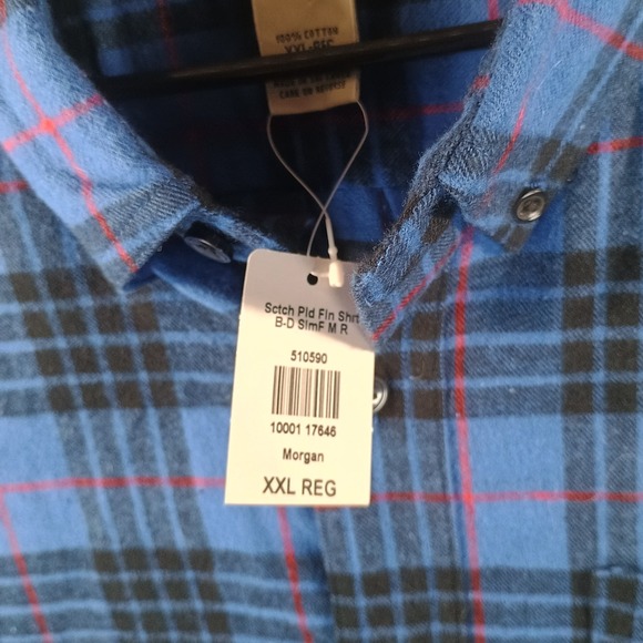 NWT LL Bean Scotch Plaid Flannel Morgan Mens XXL Slim Fit Blue Outdoors - Picture 5 of 8